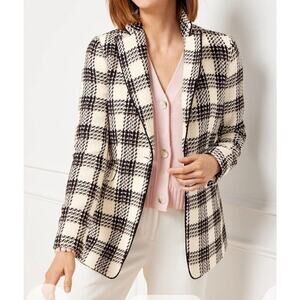 Talbots Women's Lake Tweed Blazer Sz 2 Ivory Blush Black Academia Clueless $219